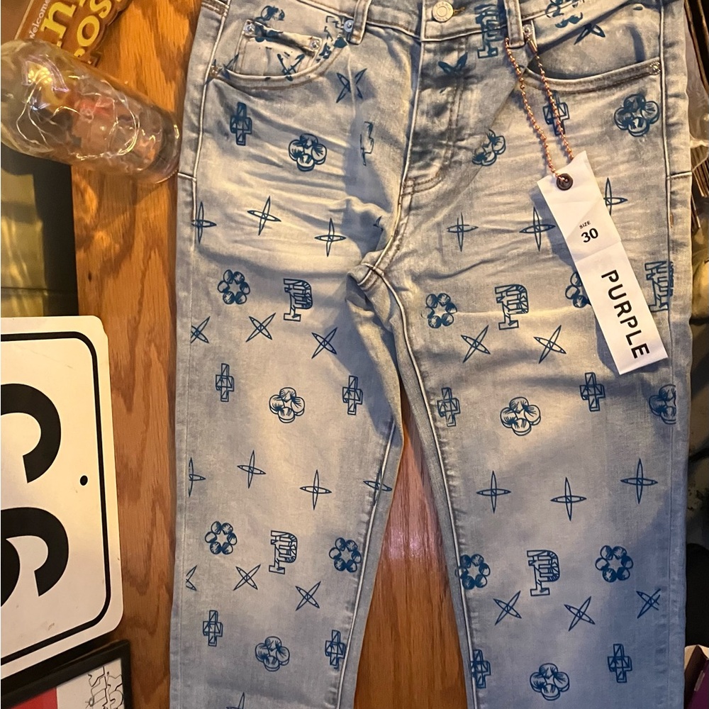 Purple Brand Blue Floral Print Jeans